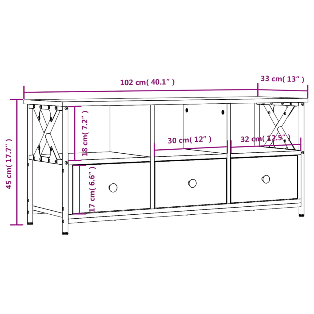 Mobile Porta TV Nero 102x33x45 cm in Legno Multistrato e Ferro