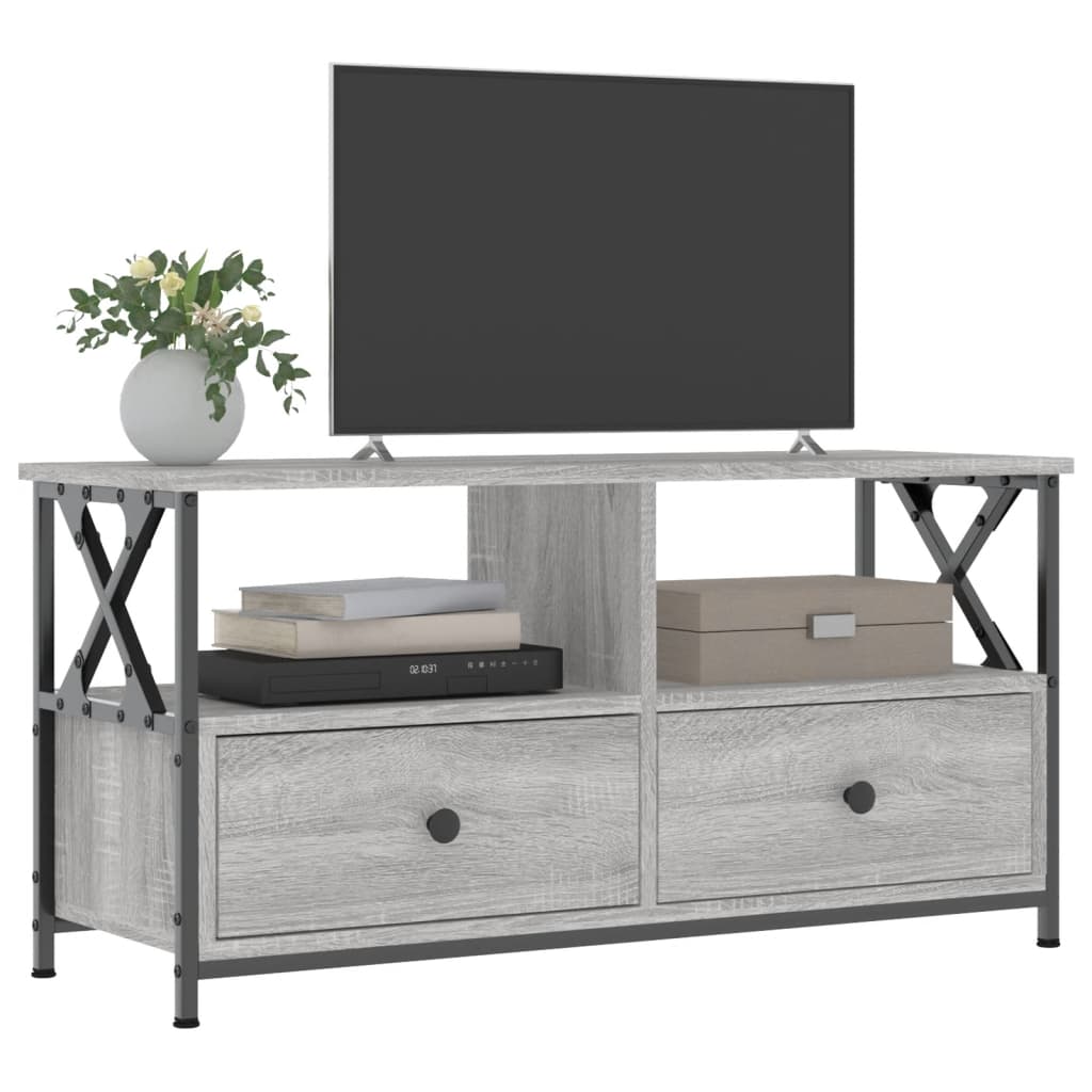 Mobile TV Grigio Sonoma 90x33x45 cm Legno Multistrato e Ferro