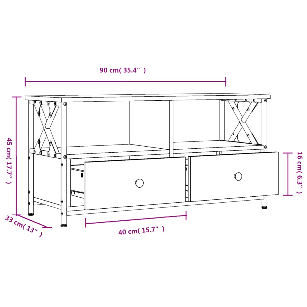 Mobile TV Grigio Sonoma 90x33x45 cm Legno Multistrato e Ferro