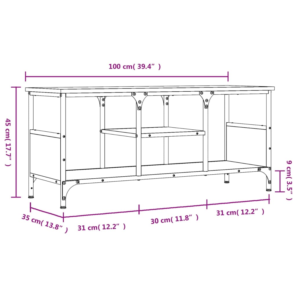 Mobile TV Grigio Sonoma 100x35x45 cm Legno Multistrato e Ferro