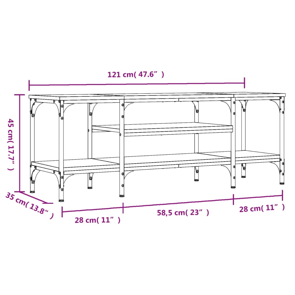 Mobile TV Rovere Sonoma 121x35x45 cm Legno Multistrato e Ferro