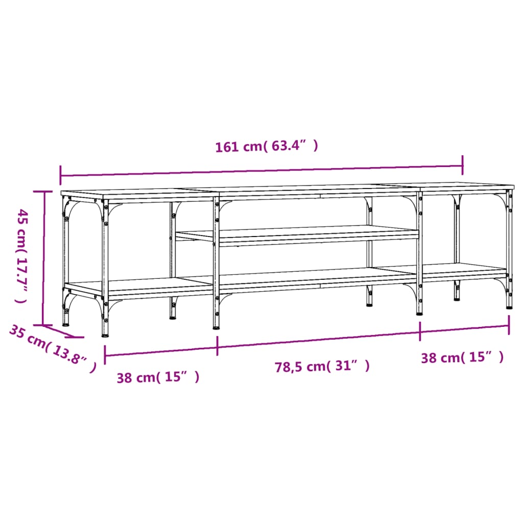 Mobile TV Grigio Sonoma 161x35x45 cm Legno Multistrato e Ferro