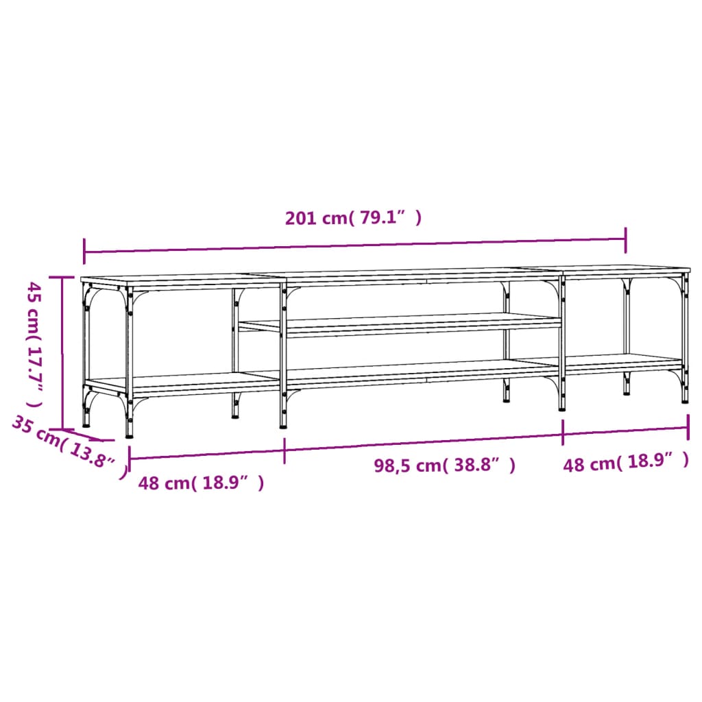 Mobile TV Grigio Sonoma 201x35x45 cm Legno Multistrato e Ferro