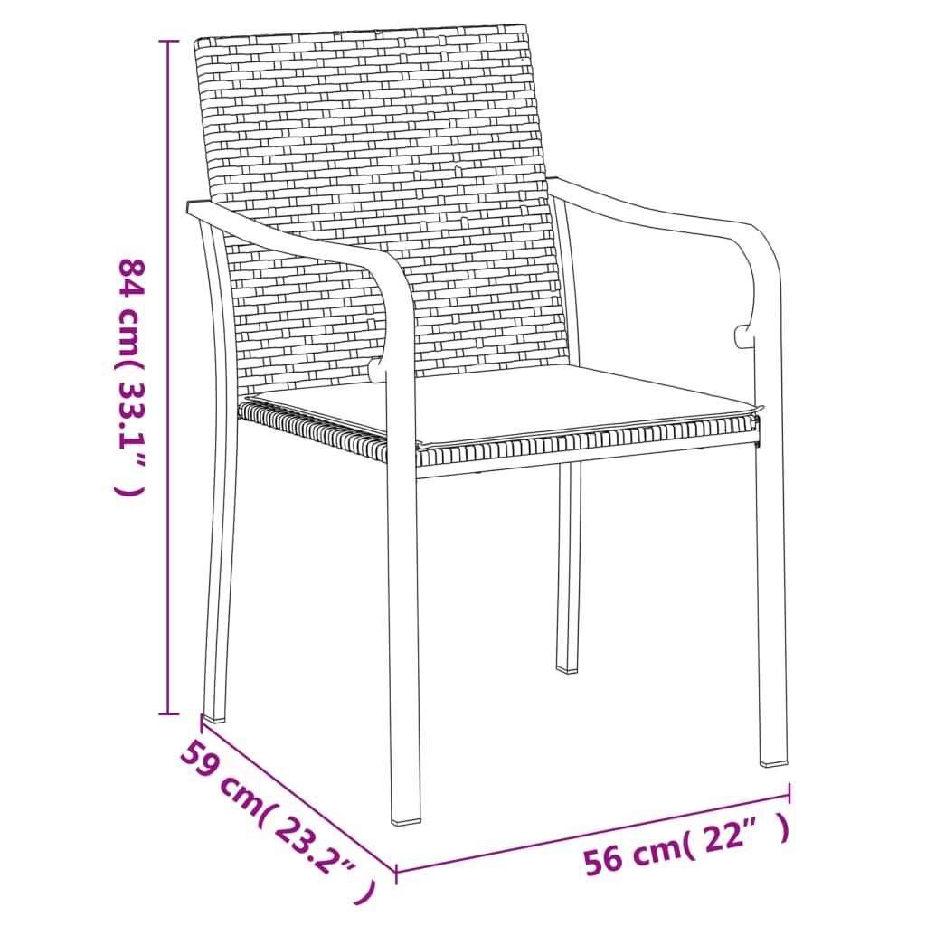 Sedie da Giardino con Cuscini 2pz Neri 56x59x84cm in Polyrattan