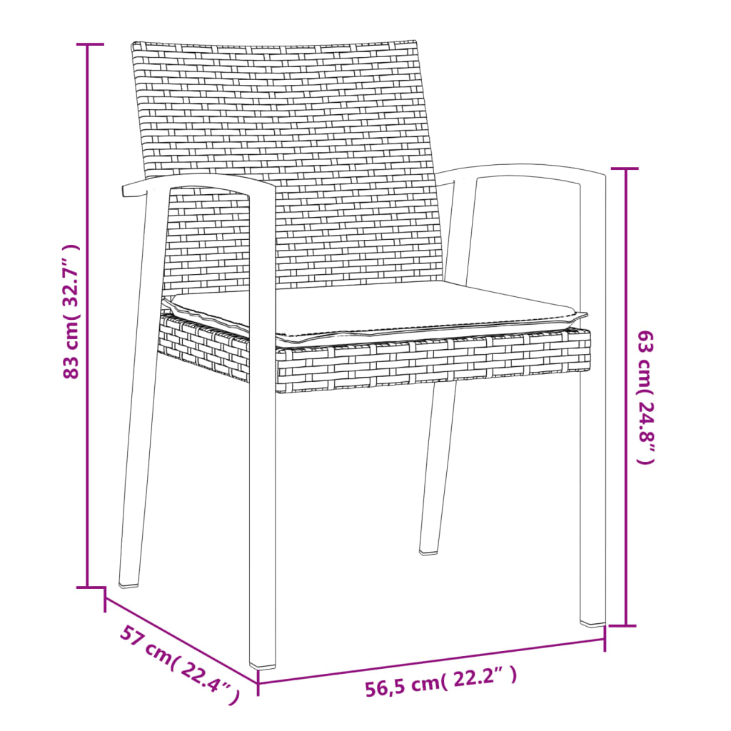 Sedie Giardino con Cuscini 2pz Marroni 5,56x57x83 cm Polyrattan