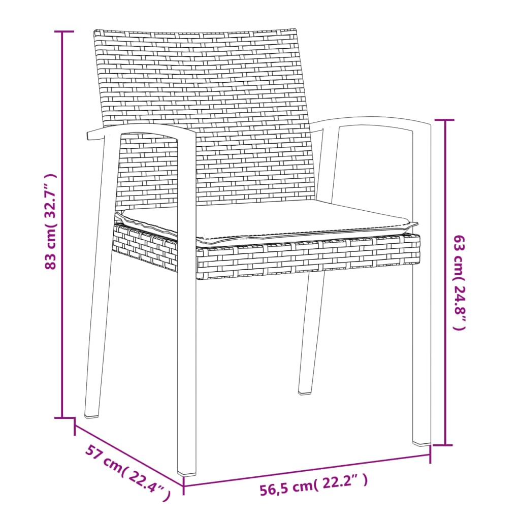 Sedie da Giardino con Cuscini 2pz Nere 56,5x57x83 cm Polyrattan