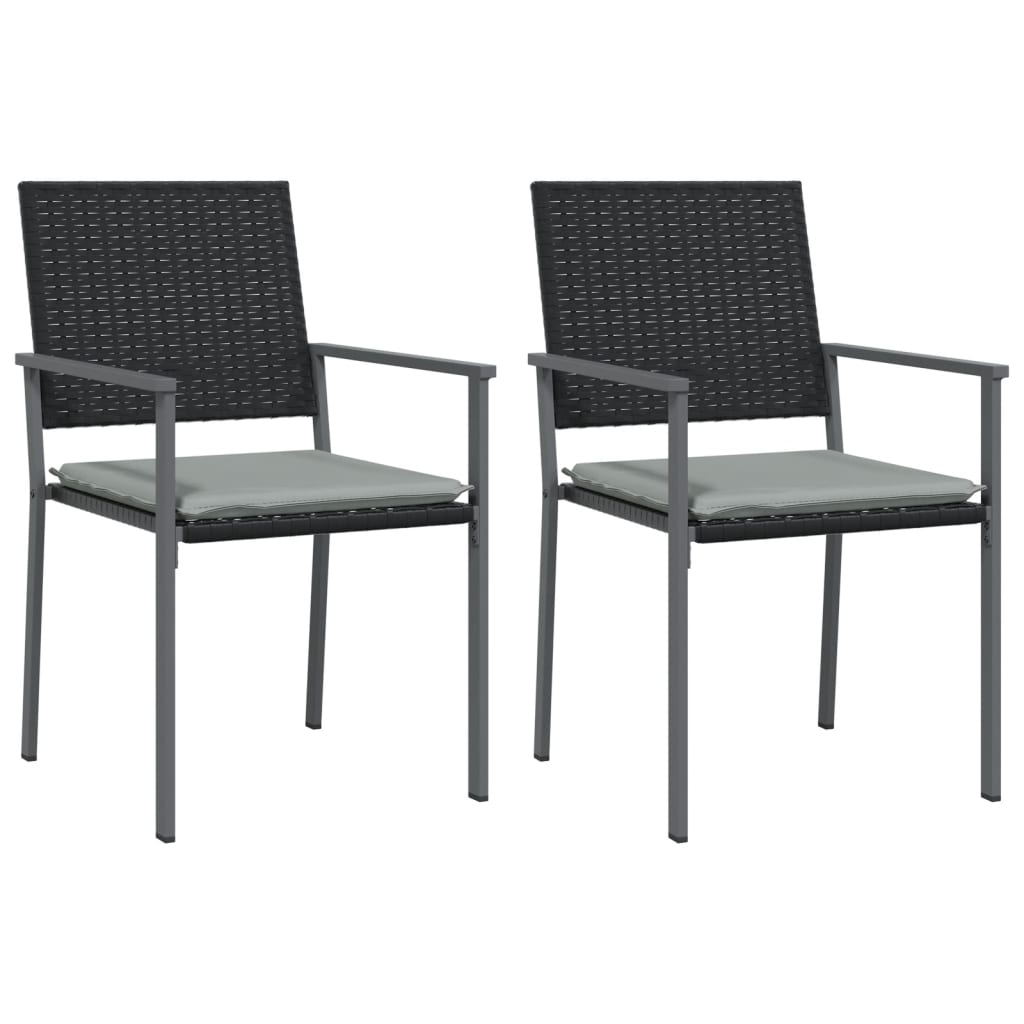 Sedie da Giardino con Cuscini 2pz Nere 54x62,5x89 cm Polyrattan