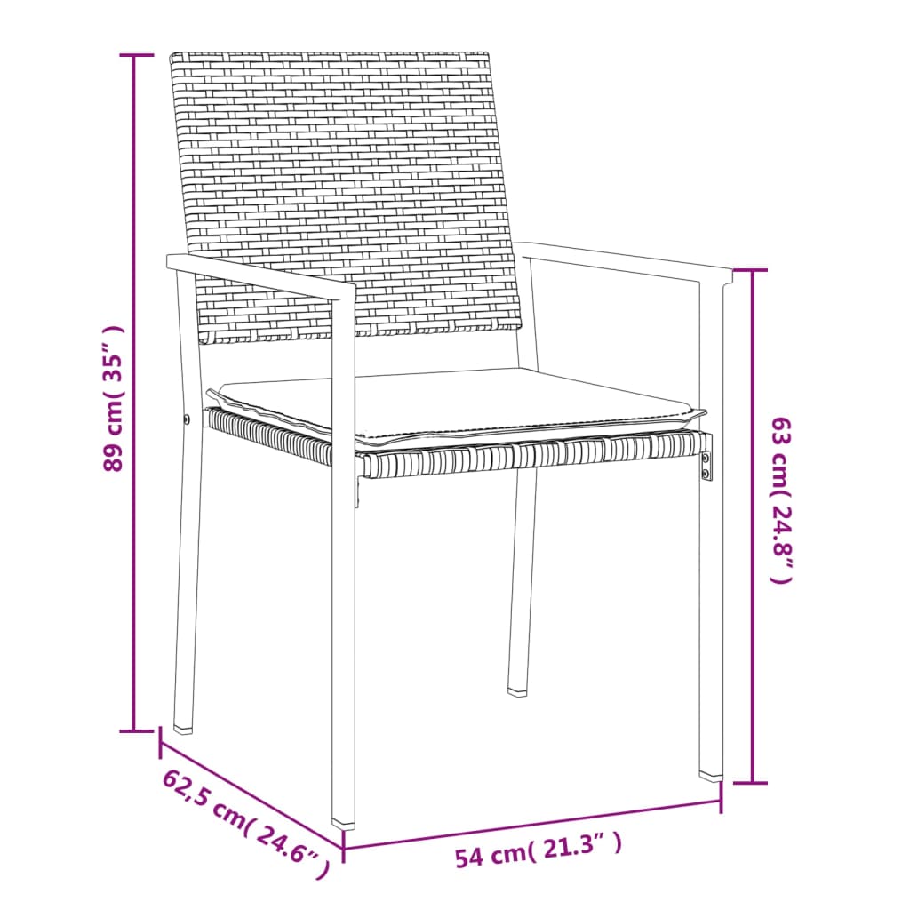 Sedie da Giardino con Cuscini 2pz Nere 54x62,5x89 cm Polyrattan