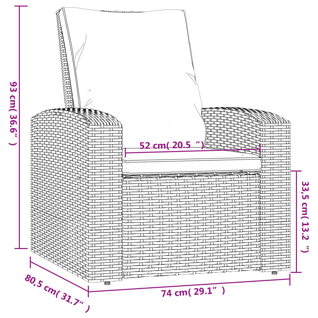 Poltrona Reclinabile Giardino Cuscini Marrone Chiaro Polyrattan