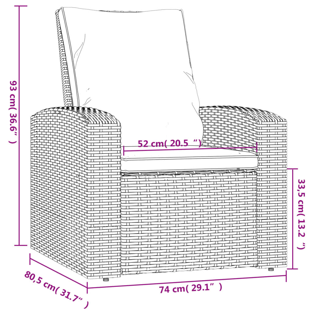 Poltrona Reclinabile da Giardino con Cuscini Polyrattan Grigia