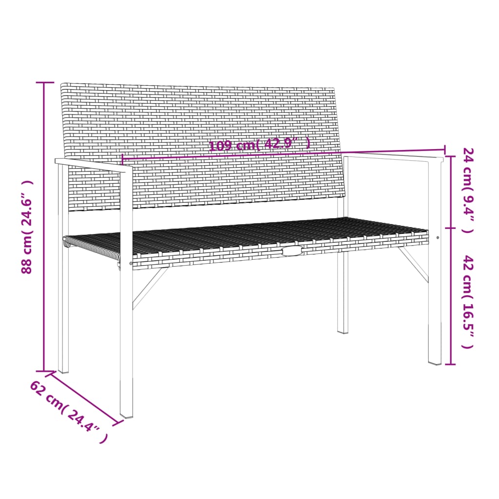 Panca da Giardino a 2 Posti in Polyrattan Nero