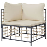 Divano Angolare da Giardino con Cuscini in Polyrattan Beige