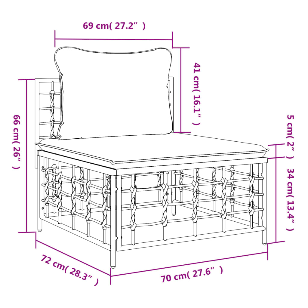 Divano Centrale da Giardino con Cuscini in Polyrattan Beige