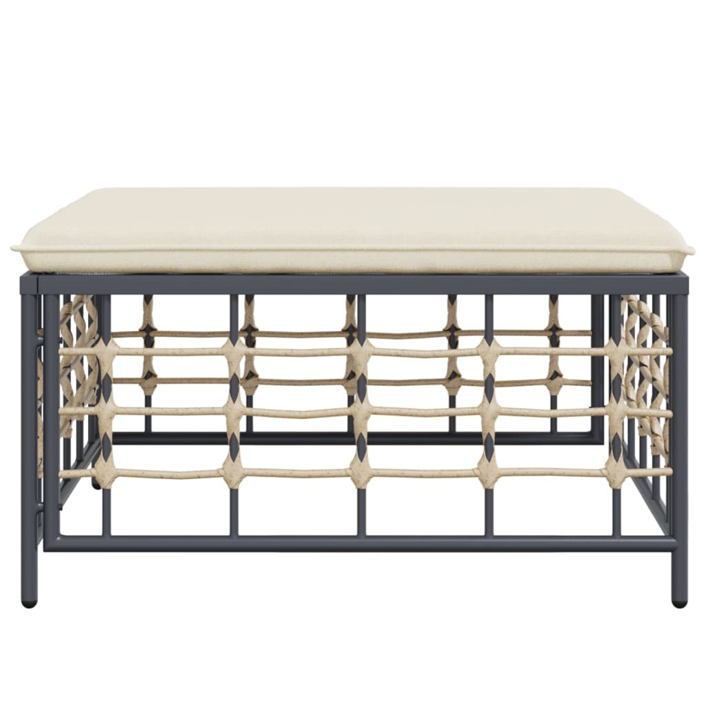 Poggiapiedi da Giardino con Cuscino in Polyrattan Beige