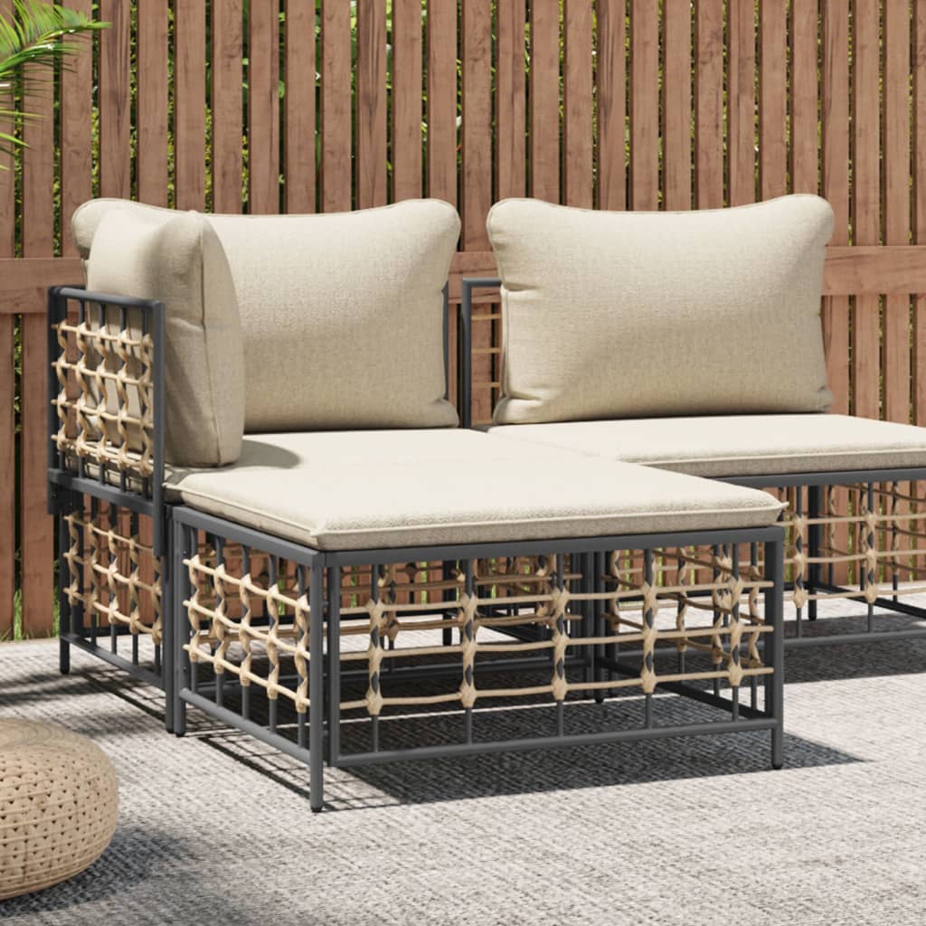 Poggiapiedi da Giardino con Cuscino in Polyrattan Beige