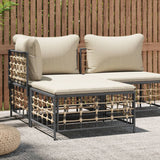 Poggiapiedi da Giardino con Cuscino in Polyrattan Beige