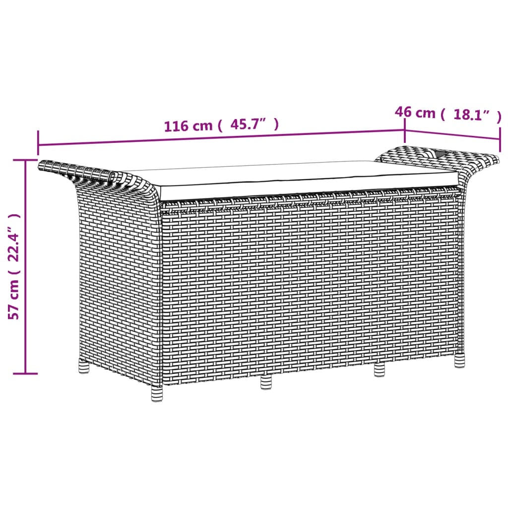 Panca da Giardino con Cuscino Marrone 116x46x57cm in Polyrattan