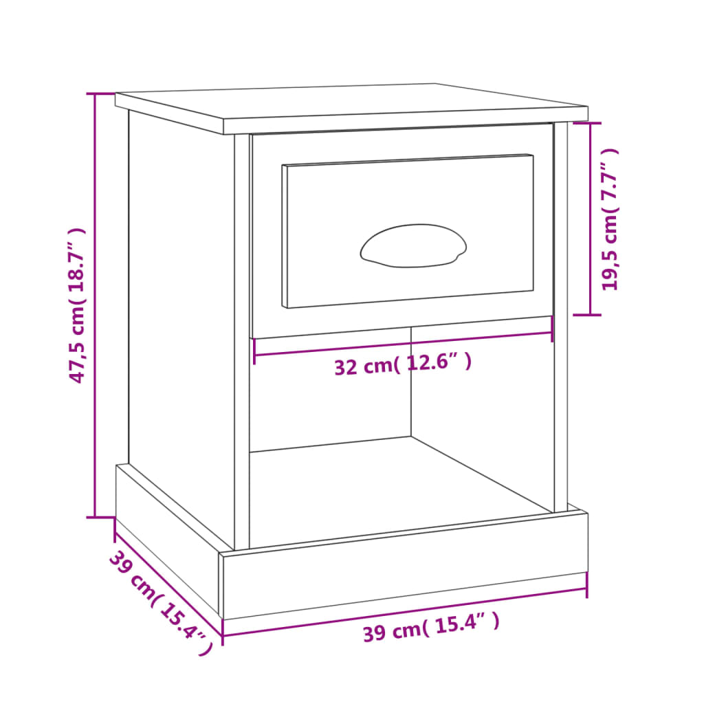 Comodino Bianco 39x39x47,5 cm in Legno Multistrato