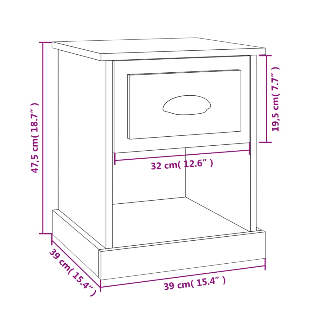 Comodino Nero 39x39x47,5 cm in Legno Multistrato