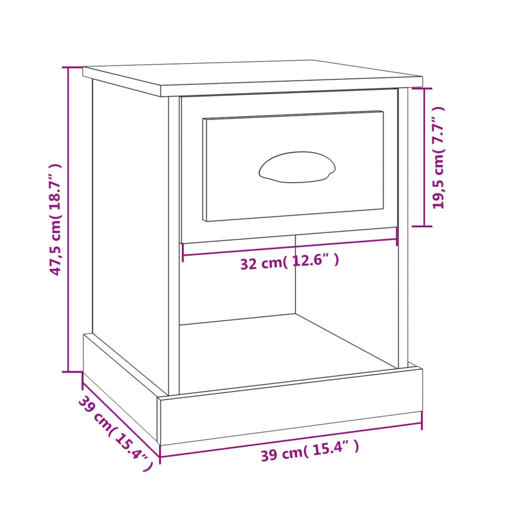 Comodino Grigio Cemento 39x39x47,5 cm in Legno Multistrato