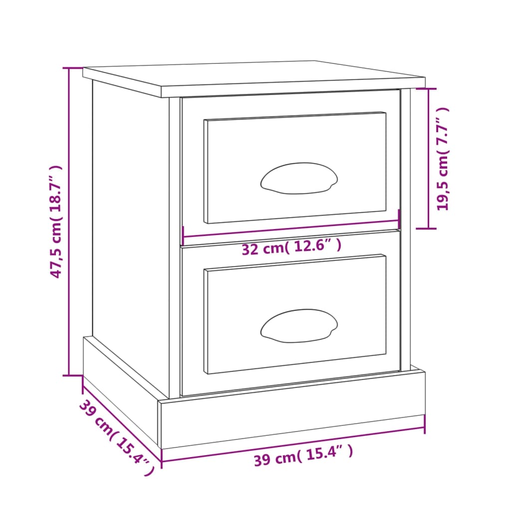 Comodino Bianco 39x39x47,5 cm in Legno Multistrato