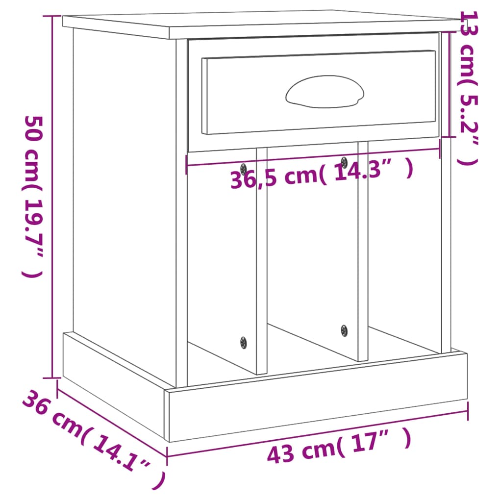 Comodino Rovere Sonoma 43x36x50 cm