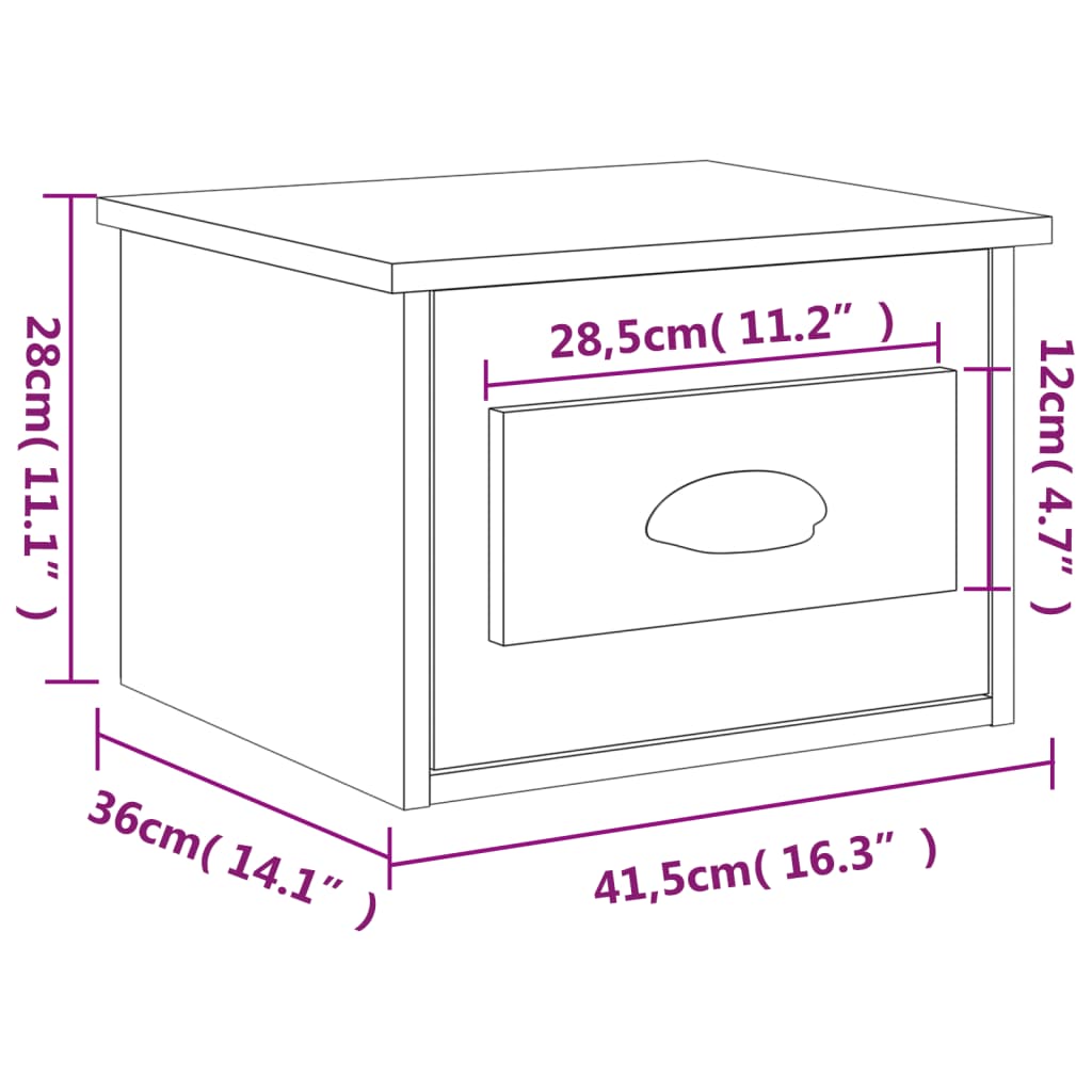 Comodino a Parete Rovere Marrone 41,5x36x28 cm