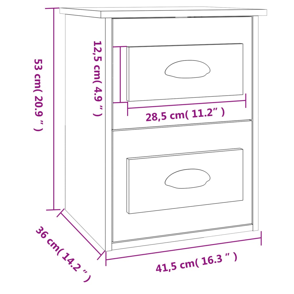 Comodino a Parete Bianco 41,5x36x53 cm