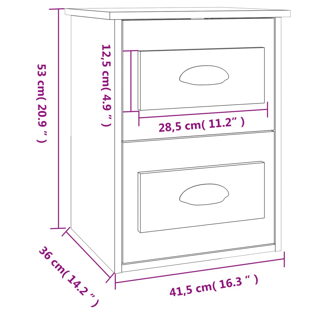 Comodino a Parete Bianco Lucido 41,5x36x53 cm