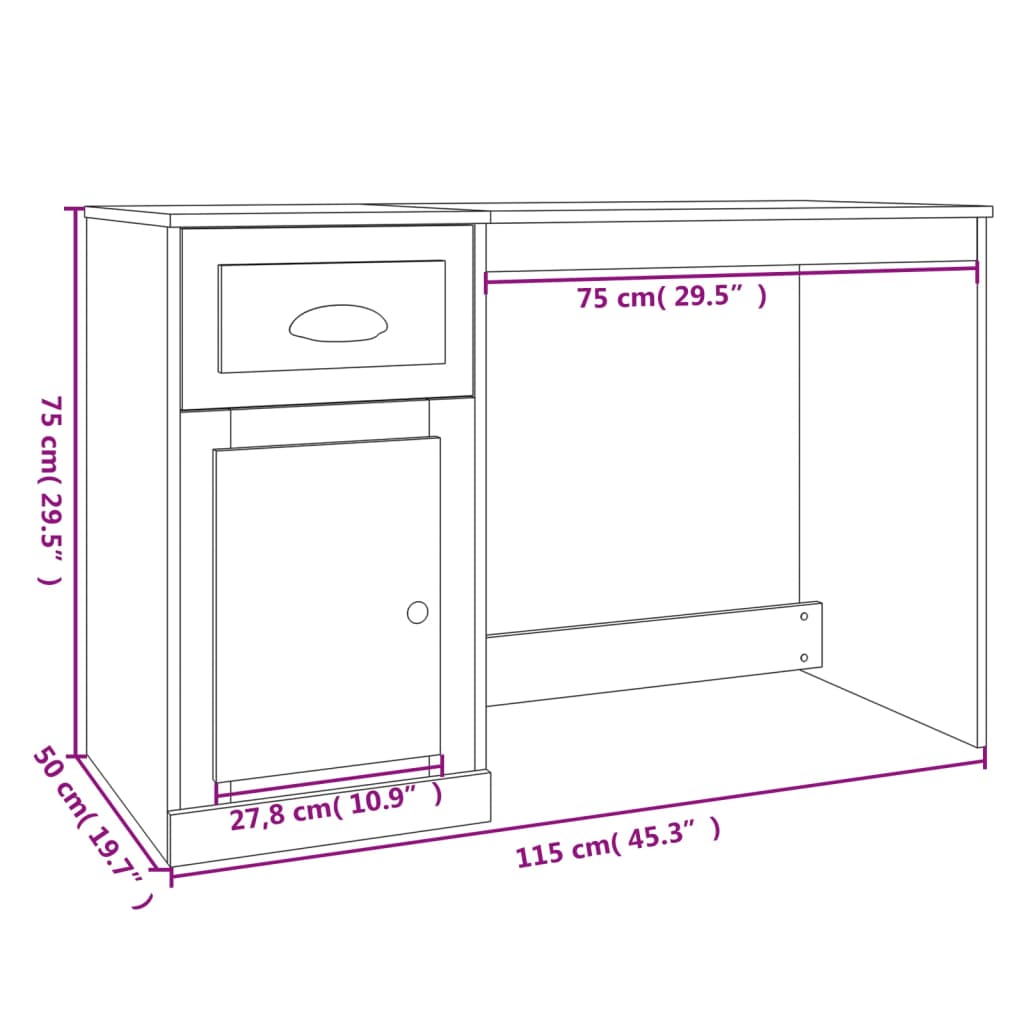 Scrivania con Cassetto Nera 115x50x75 cm in Legno Multistrato