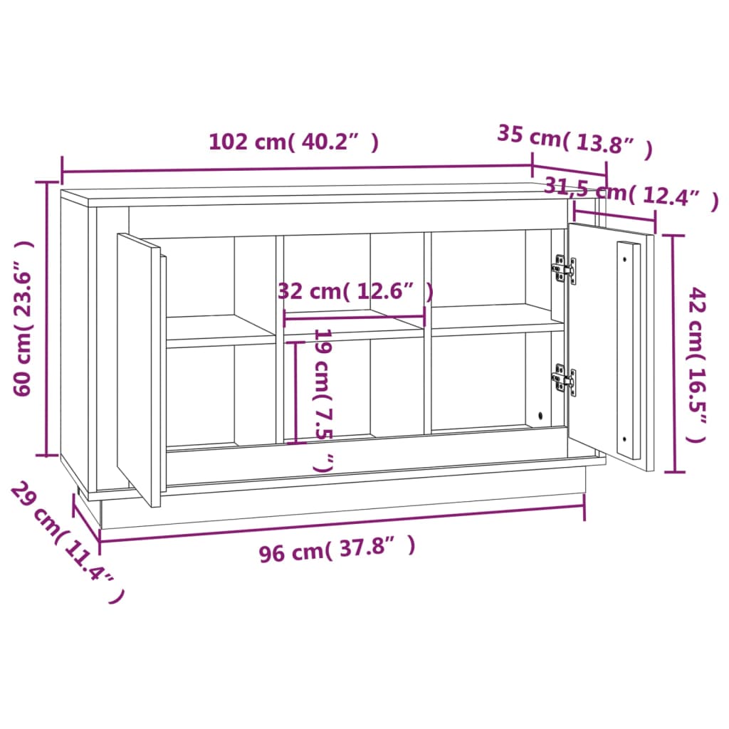 Credenza Bianca 102x35x60 cm in Legno Multistrato