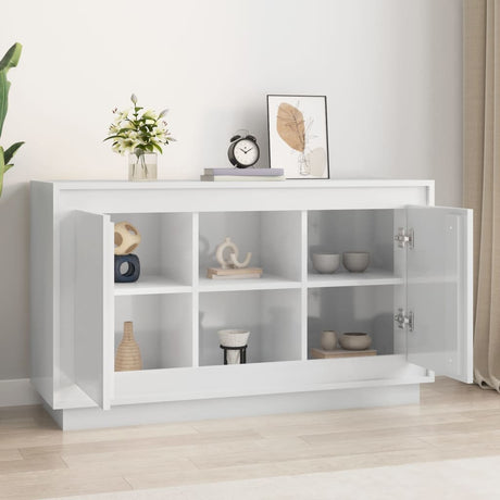 Credenza Bianco Lucido 102x35x60 cm in Legno Multistrato