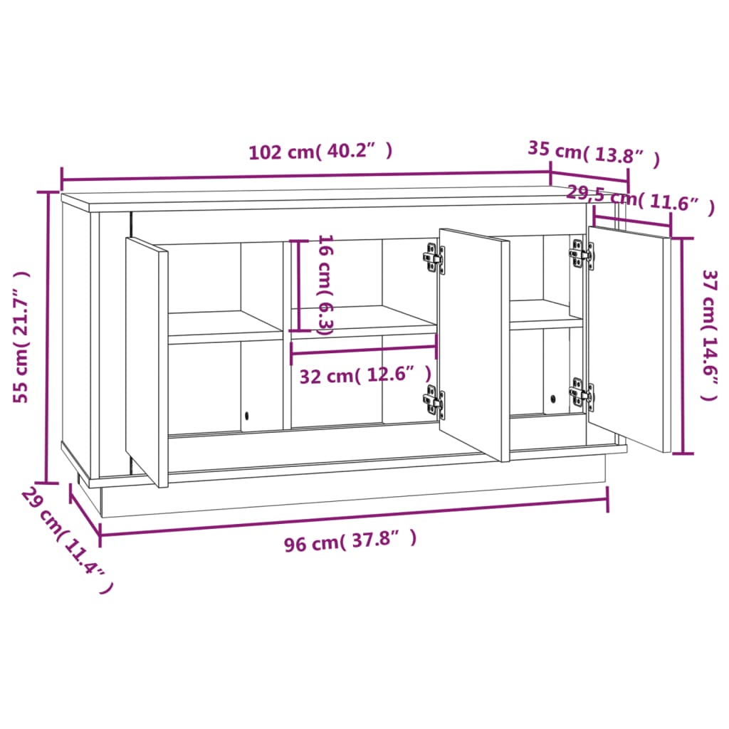 Credenza Nera 102x35x55 cm in Legno Multistrato