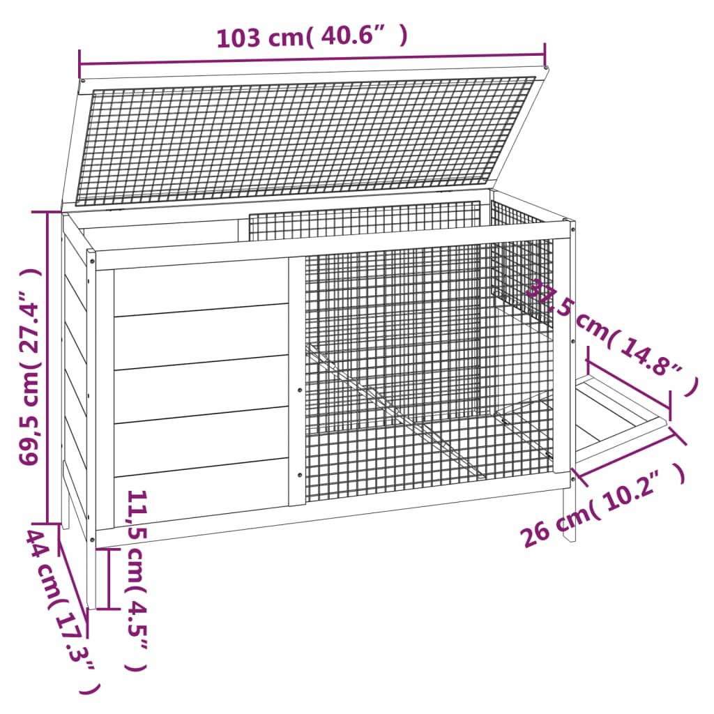 Conigliera Moka 103x44x69,5 cm in Legno Massello di Pino