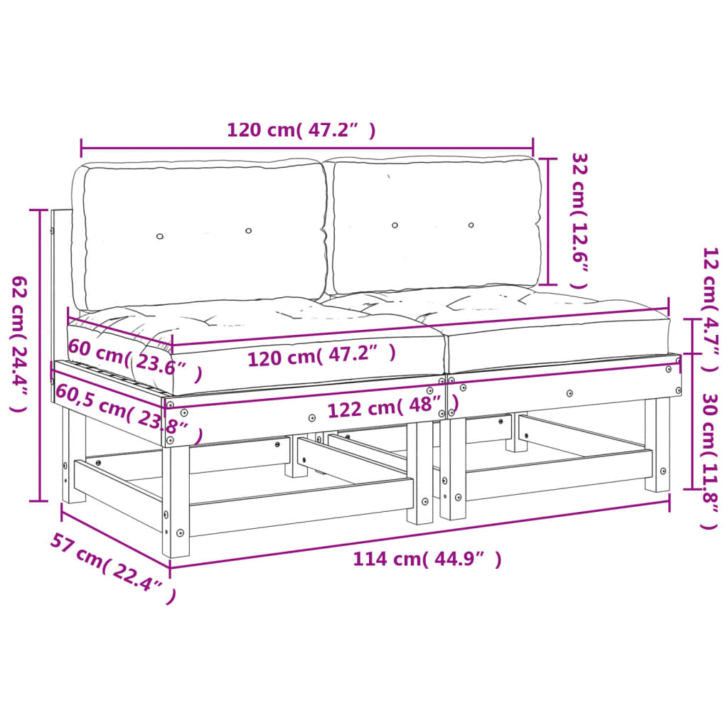 Divani Centrali con Cuscini 2 pz in Legno Impregnato di Pino