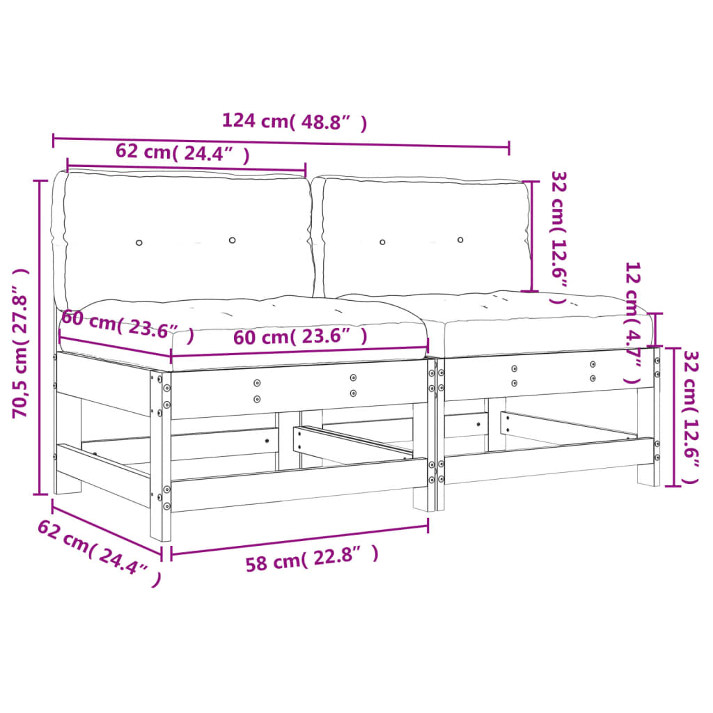 Divani Centrali con Cuscini 2 pz in Legno Massello di Douglas