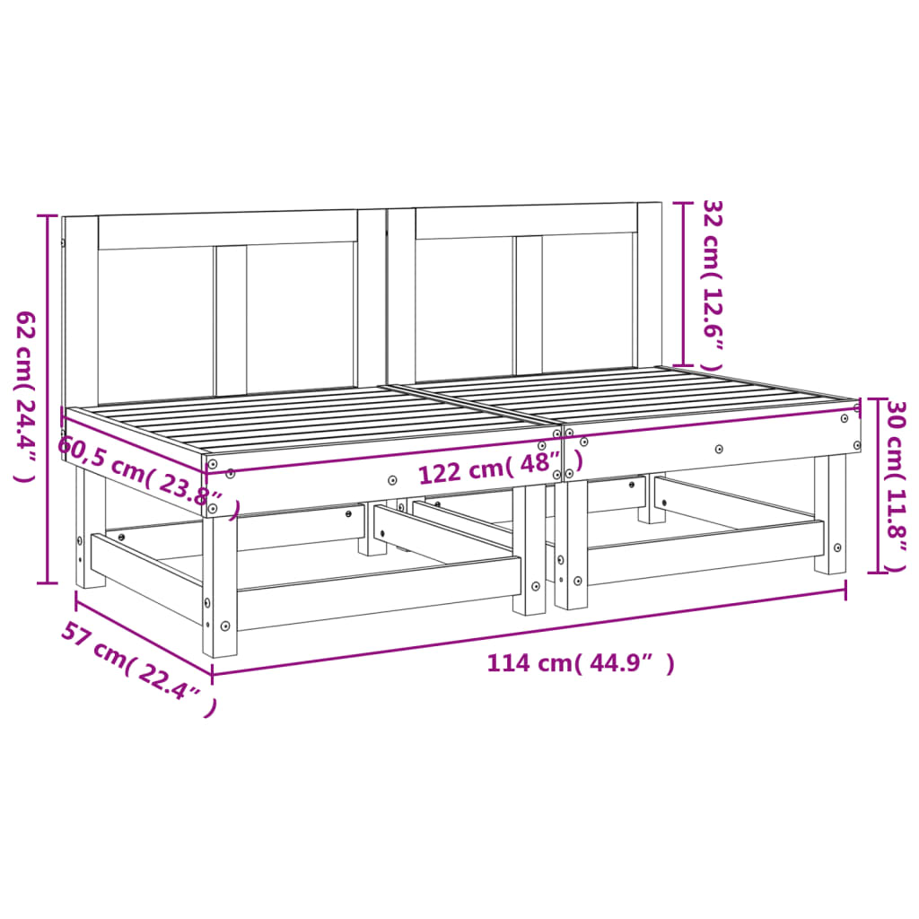 Divani Centrali da Giardino 2 pz Bianchi Legno Massello di Pino