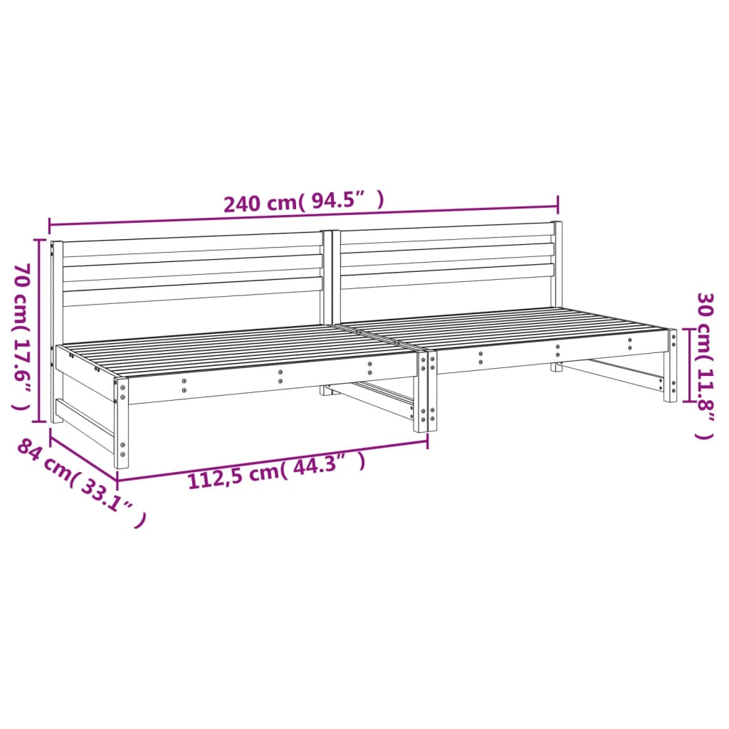 Divani Centrali Giardino 2pz Bianchi 120x80cm Massello Pino