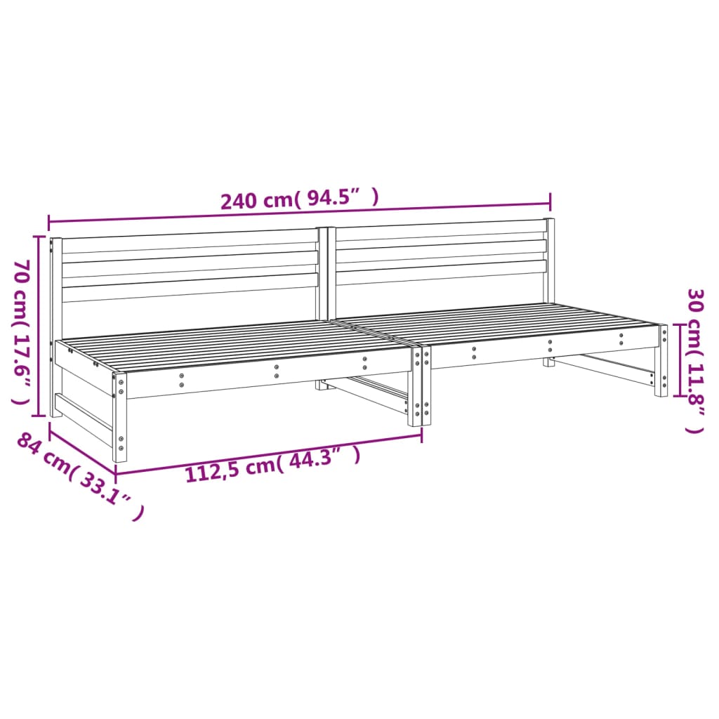 Divani Centrali Giardino 2pz Miele 120x80cm Legno Massello Pino