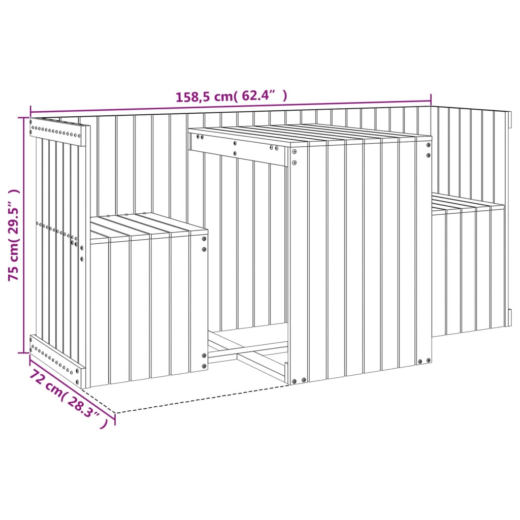 Set da Balcone a 2 Posti in Legno Massello di Pino