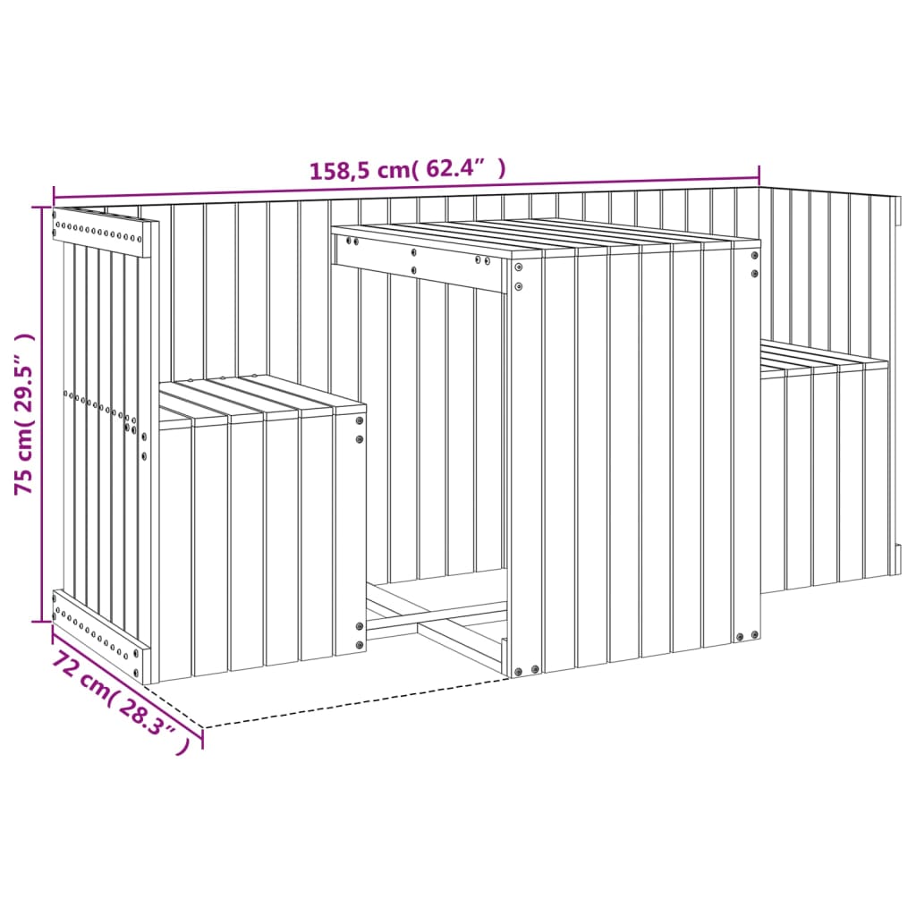 Set da Balcone a 2 Posti Bianco in Legno Massello di Pino