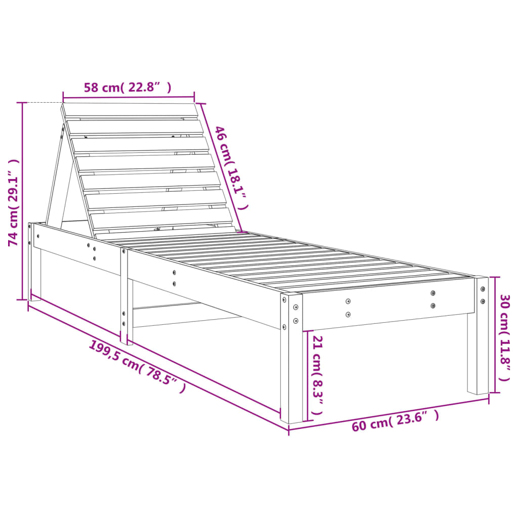 Lettini Prendisole 2pz 199,5x60x74 cm in Legno Massello di Pino