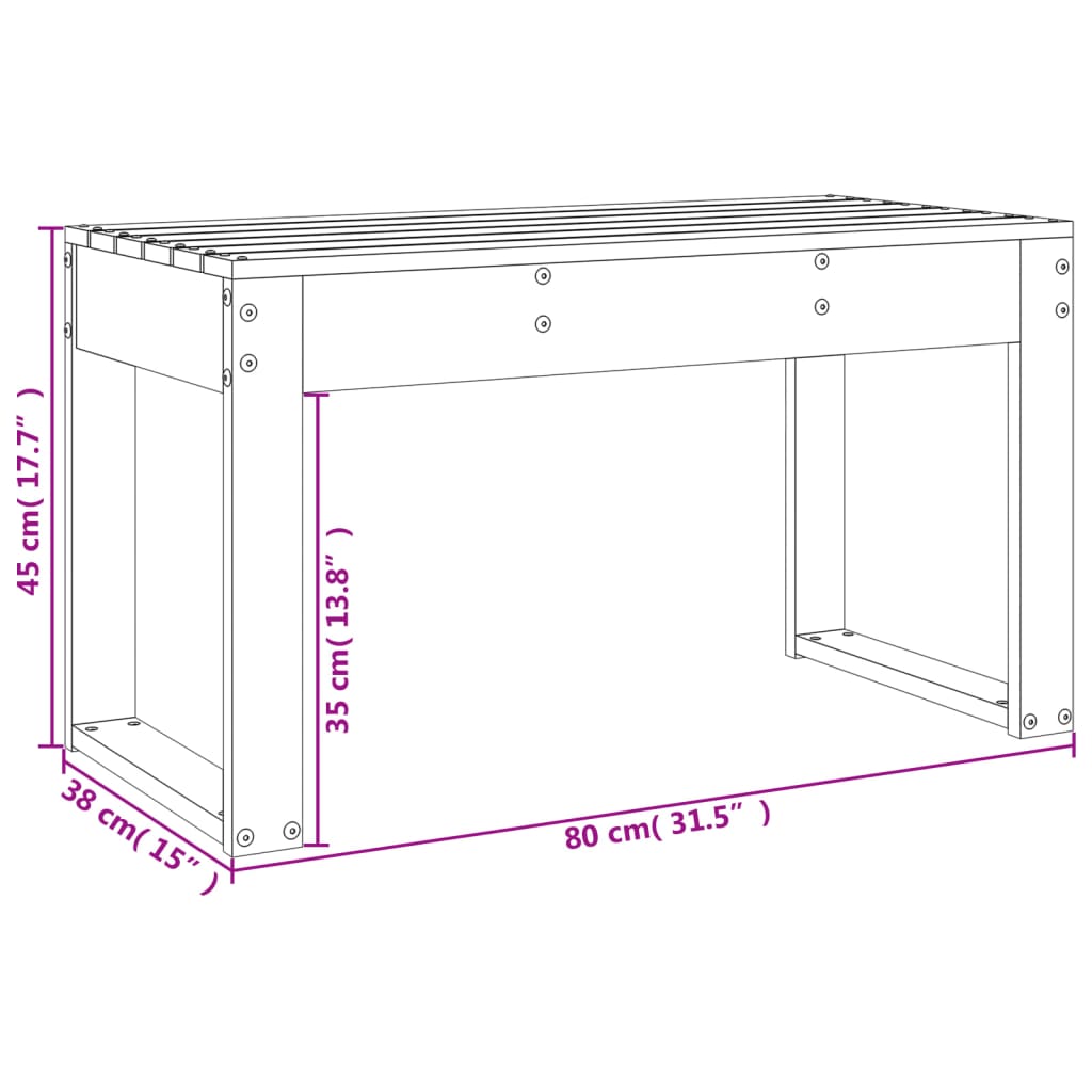 Panca da Giardino Bianca 80x38x45 cm Legno Massello di Pino