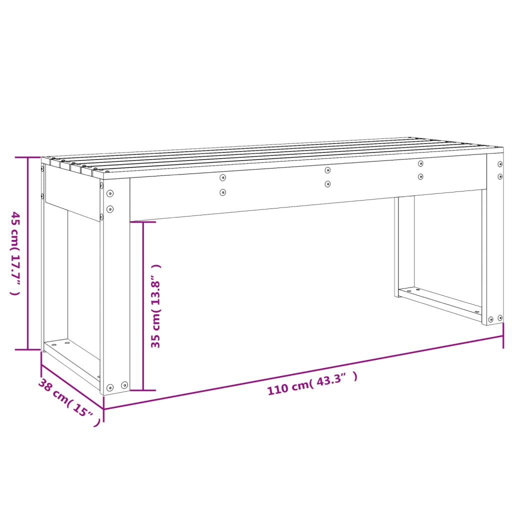 Panca da Giardino 110x38x45 cm in Legno Massello di Pino