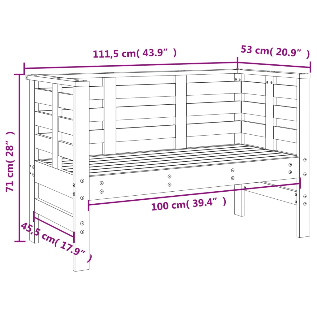 Panca da Giardino 111,5x53x71 cm in Legno Massello di Pino