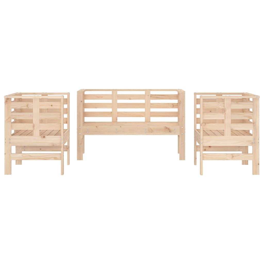 Set Salotto da Giardino 3 pz in Legno Massello di Pino