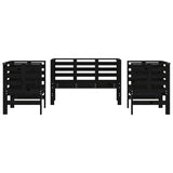 Set Salotto da Giardino 3 pz Nero in Legno Massello di Pino