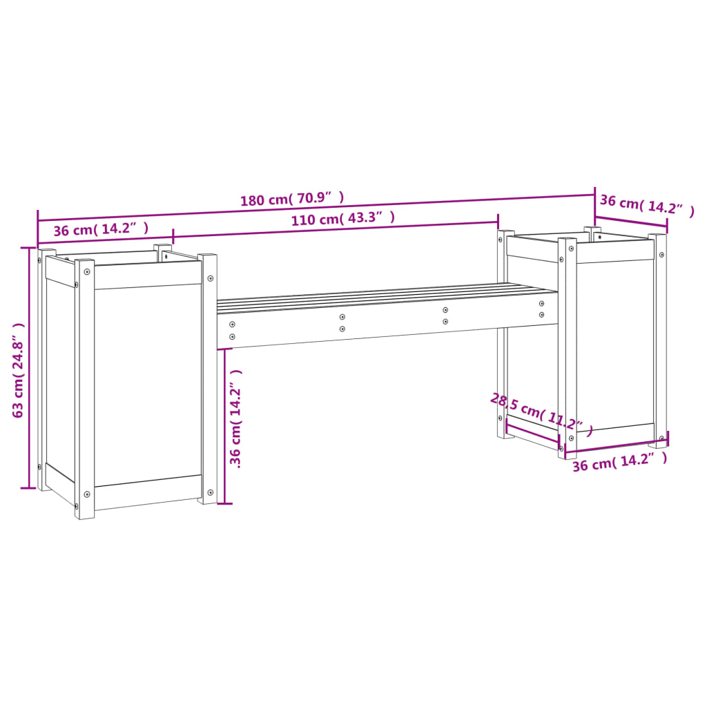 Panchina con Fioriera Grigia 180x36x63cm Legno Massello di Pino