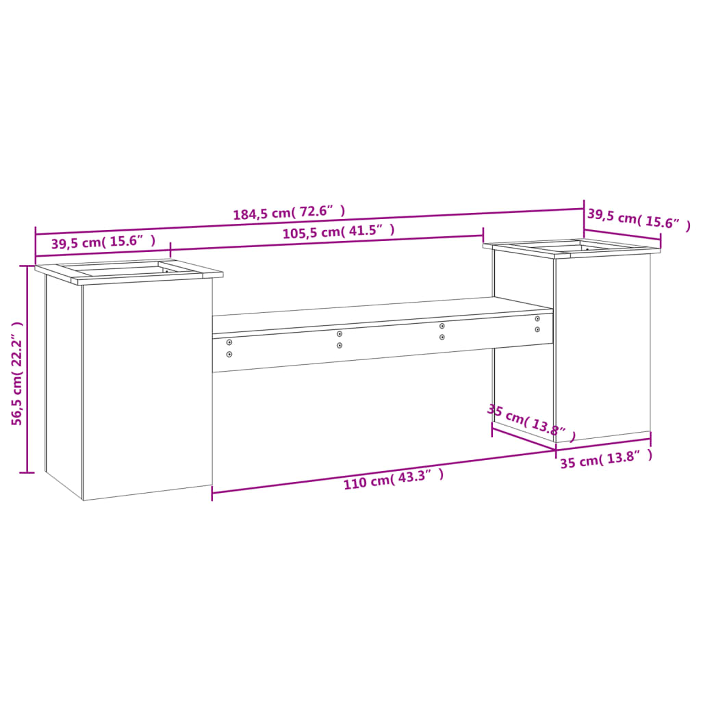 Panchina Fioriera Bianca 184,5x39,5x56,5 cm Legno Massello Pino