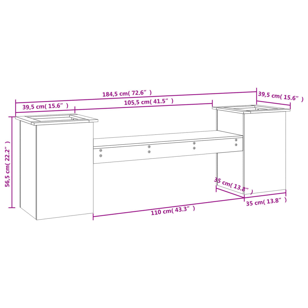 Panchina Fioriera Nera 184,5x39,5x56,5 cm Legno Massello Pino